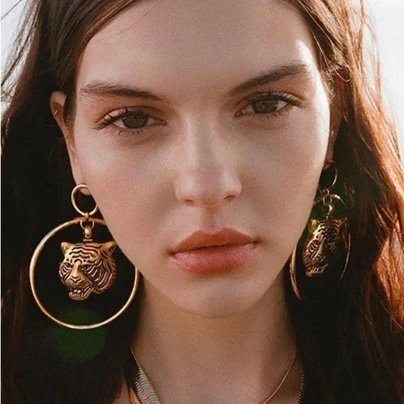 Beautiful Gold Tiger Large Earrings - Picture 2 of 6